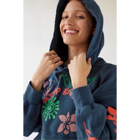 Urban Outfitters Just Keep Growing Hoodie Sweatshirt Blue - Picture 2 of 9